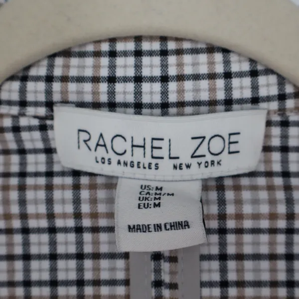 Rachel Zoe Blazer Women's Medium Grey White Open Ruched Sleeve Plaid Classic - Image 5