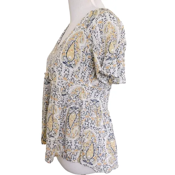 Lucky Brand Pastel Paisley Floral Print Peplum Top M - Image 8