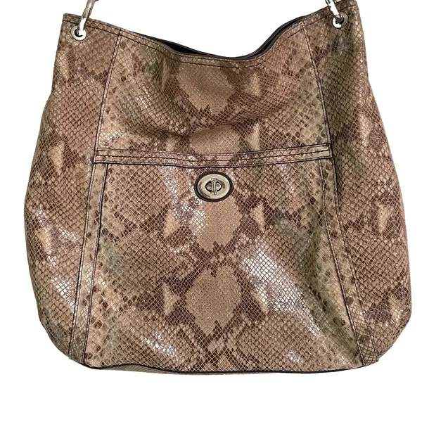 Coach Park Python Snake Print Leather Shoulder Hobo Bag Y2K Style Tan Shiny - Image 5