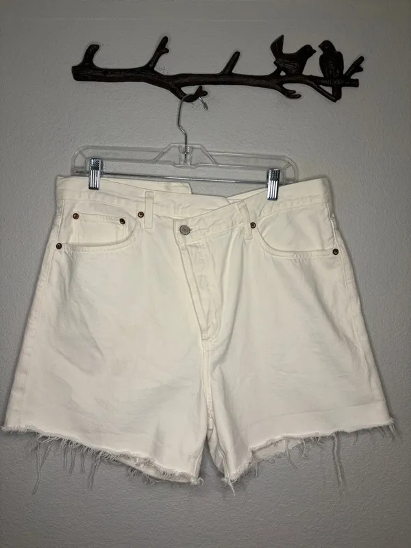 Agolde organic cotton denim criss cross high rise shorts raw hem white 31 - Image 3