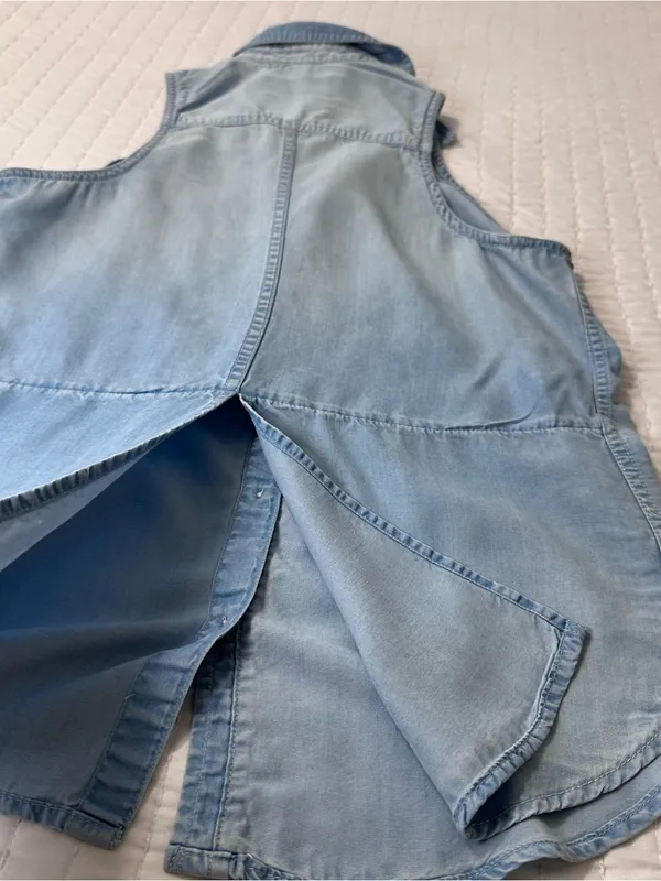 Mossimo Supply Co. 100% Lyocell Light Blue Sleeveless Chambray Slit Back Open M - Image 11