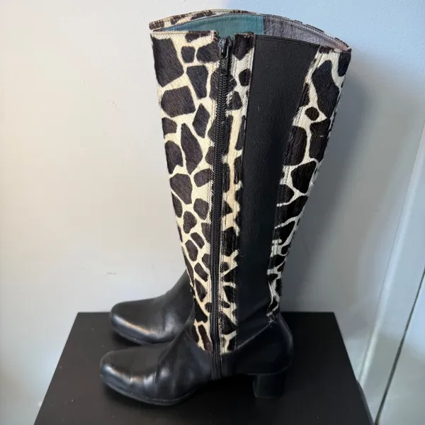 Diego‎ di Lucca Black Leather Giraffe Print Calf Hair Shaft Boots Womens Size 7 - Image 7