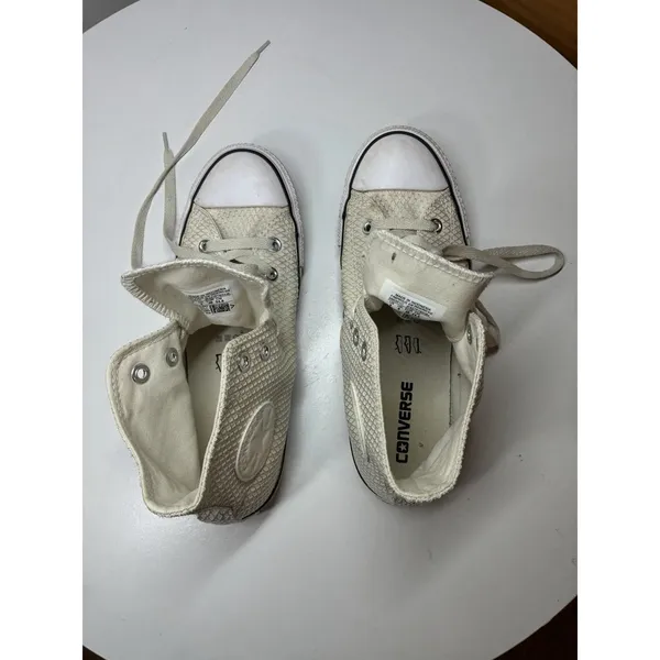 Women's Converse Size 8 Chuck Taylor All Star Hi Snake Skin Woven White Waffle‎ - Image 9