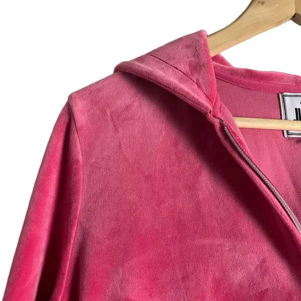 Juicy Couture Pink Velour Y2K Tracksuit Zip Up Hooded Jacket Size M - Image 4