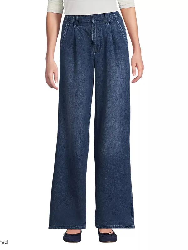 Lands' End Women's Soft Denim High Rise Pleated Wide Leg Trousers - Image 5
