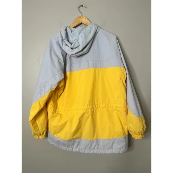 Columbia Packable Windbreaker‎ Jacket Womens Large Yellow Grey Hooded Full Zip - Image 4