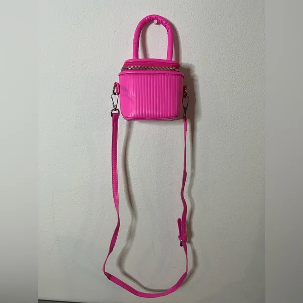 Miniature Micro Neon HotPink Adjustable Crossbody Zipper Whimsy Rave Vinyl Retro - Image 3