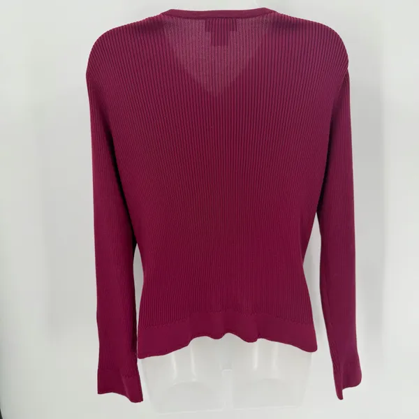 Talbots Silk Cardigan Sweater Womens M Cranberry Burgundy Ribbed Button Front LS - Image 3