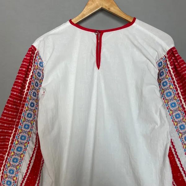 Folk Peasant‎ Blouse Top Women White Red Embroidered Balloon Sleeve European - Image 5