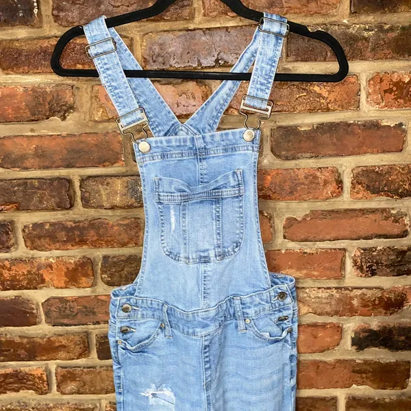 Blue Spice Distressed Denim Jean Slim Fit Overalls Junior's Size 1 - Image 2