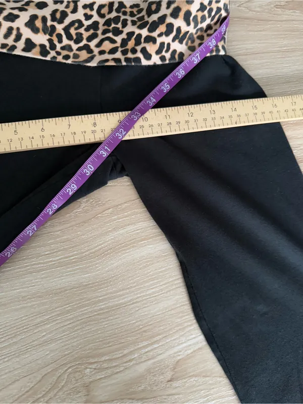 PINK VS XS Leopard Print Foldover Yoga Pants Black Bootcut Y2K 2013 Tumblr - Image 6