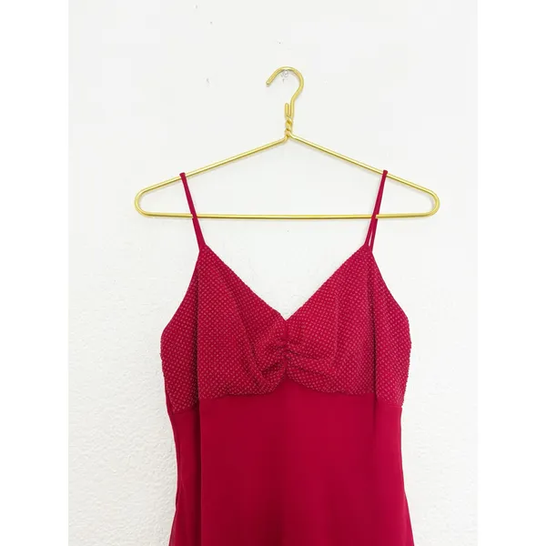 Vintage Y2K Red Beaded Asymmetrical Hem Midi Dress Medium Fairy Whimsigoth 90s - Image 4