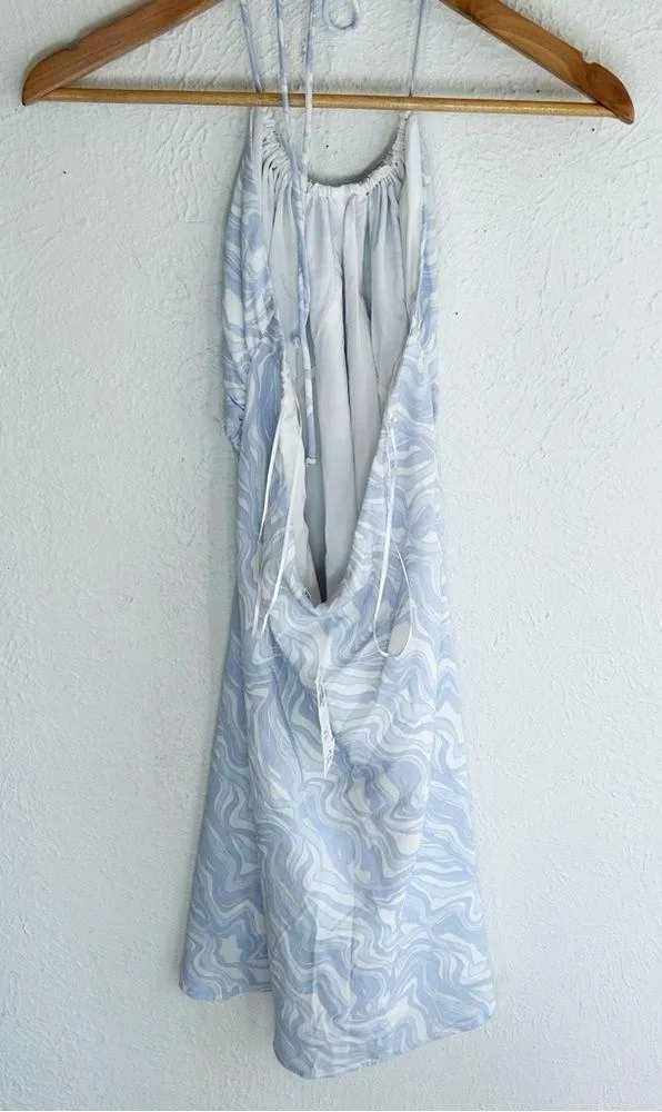 Abercrombie & Fitch Swirl Halter Mini Dress NWT Blue Sz Large - Image 6