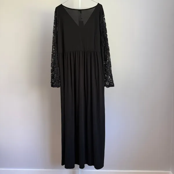 Zattcas Women's XXXL Black Maxi‎ Dress Long Lace Sleeve V Neck - Image 7