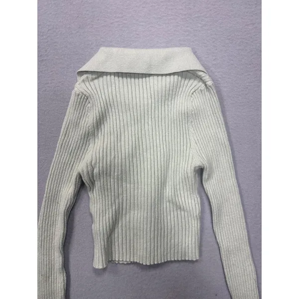 Urban Outfitters Skylar S Mint Green Ribbed‎ Collared Button Up Cropped Sweater - Image 10