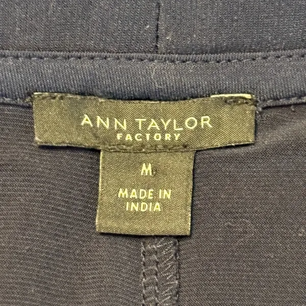 Ann Taylor Mixed Media Pleated Front Dark Blue Top size Medium - Image 5