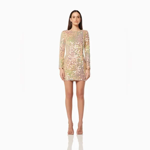Elliatt Terrain Sequins Long Sleeve Mini Dress Multi Small NWT Party Ready - Image 3