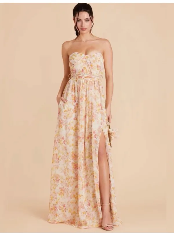Birdy Grey Grace Convertible Dress with slit in Chiffon Pressed Floral sz S NEW - Image 3