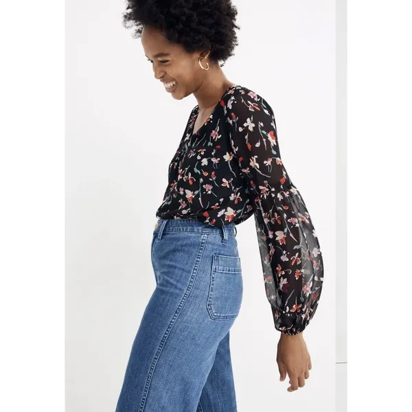 Madewell Shirred Sleeve in Drifting Flowers Blouse Size XS - Image 2