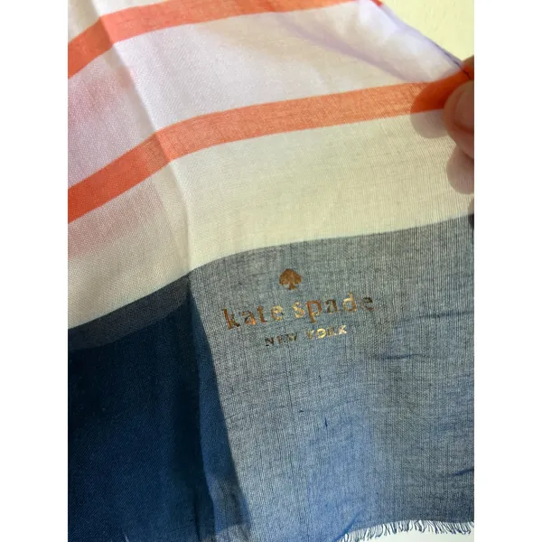 Kate Spade New York NWT Colorblock Stripe Scarf Navy Coral Ivory Wrap 25x77 - Image 3