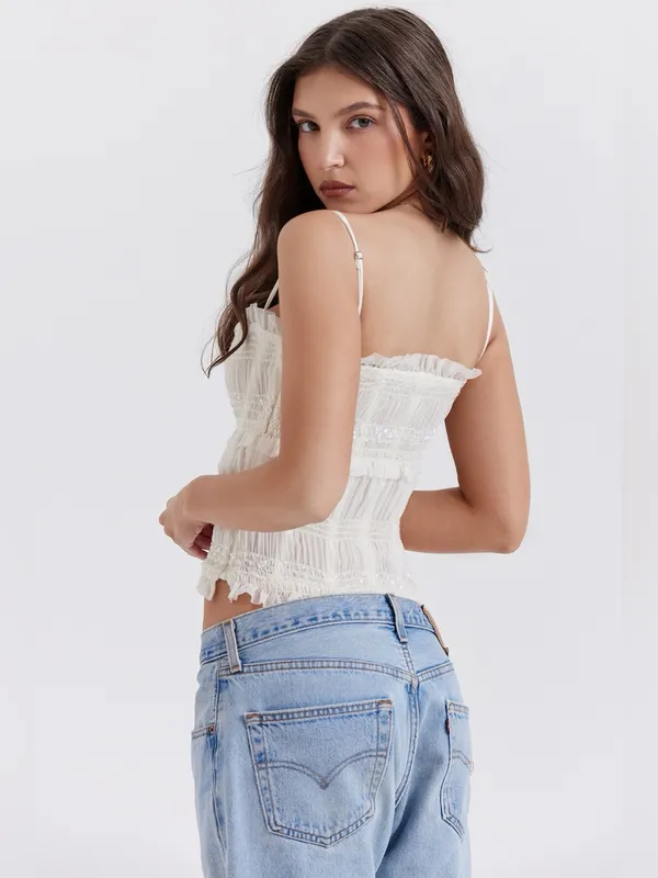 House of CB Lula Ivory Sequin Pleat Corset S - Image 6