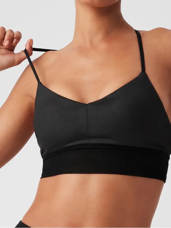 Alo Yoga Lavish Bra Glossy Black Mesh - Image 3