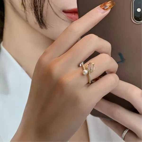 18K Gold Plated Adjustable Flower Open Ring for Women - Image 2