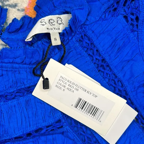 Tuckernuck Sea New York Aqua Paco Solid Flutter Sleeve Top NWT Size Small - Image 12