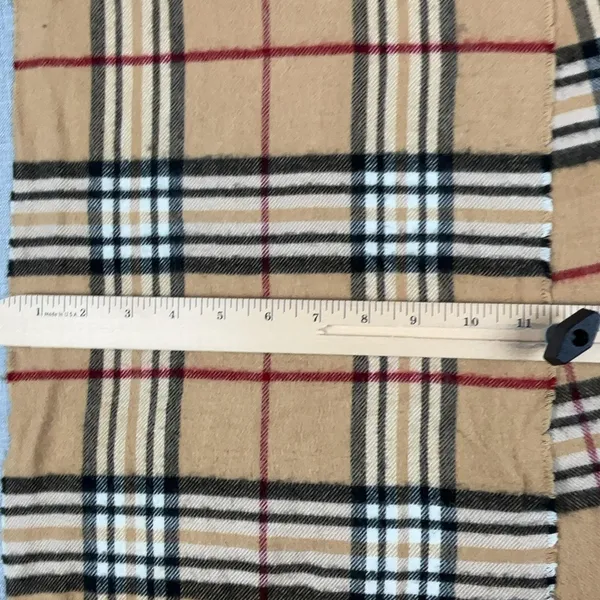 V. Fraas Scarf Womens One Size Beige Plaid Cashmink Acrylic Fringe Germany - Image 2
