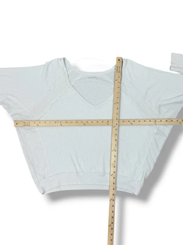 Free People Santa Clara Thermal Oversized Slouchy Top‎ Medium Blue White - Image 11