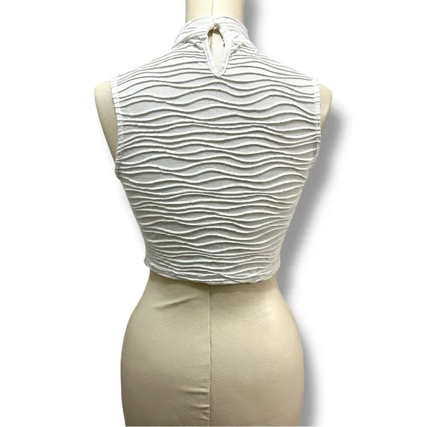 298 Cider | EUC White Textured Mock Neck Sleeveless Crop Top (size XS) - Image 4