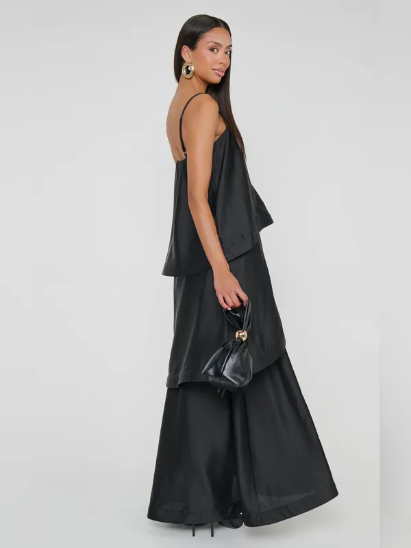 Show Me Your Mumu Ella Maxi Dress size Small S Black Tiered silky satin nwot - Image 5