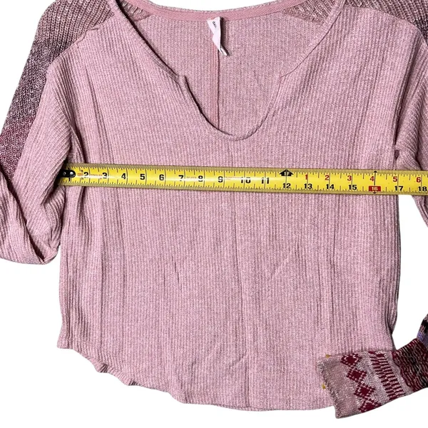 Daily Practice Anthropologie Shirt Womens XS Pink Waffle Knit Thermal Split Neck - Image 7