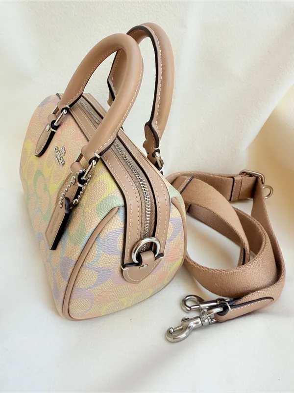 NWT Coach Mini Rowan Crossbody Bag Rainbow Signature Canvas CDC39 Sand Multi - Image 2