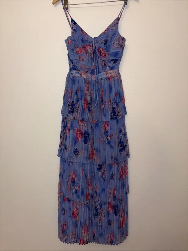 NWOT Pleated Floral Tiered Maxi Dress with Cutouts & 3D Flower Straps - Image 11