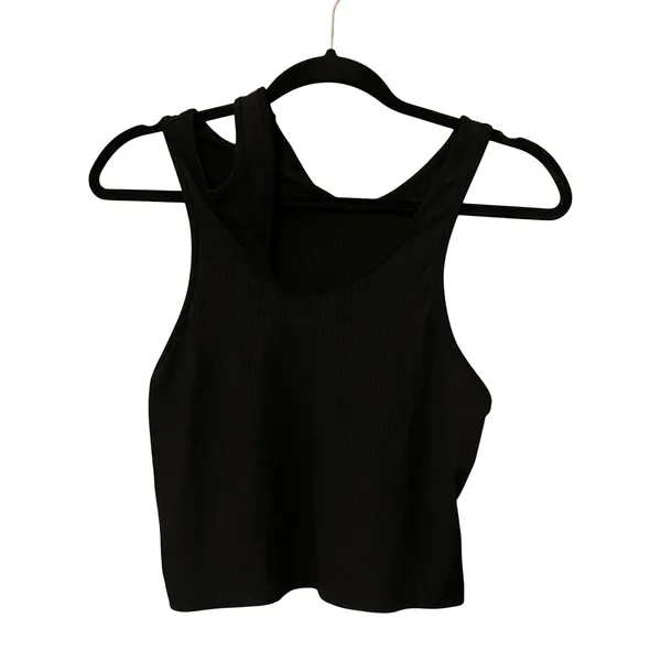 Cider Black Solid Asymmetrical Sleeveless Crop Top Ribbed Tank Top Size Large - Image 4