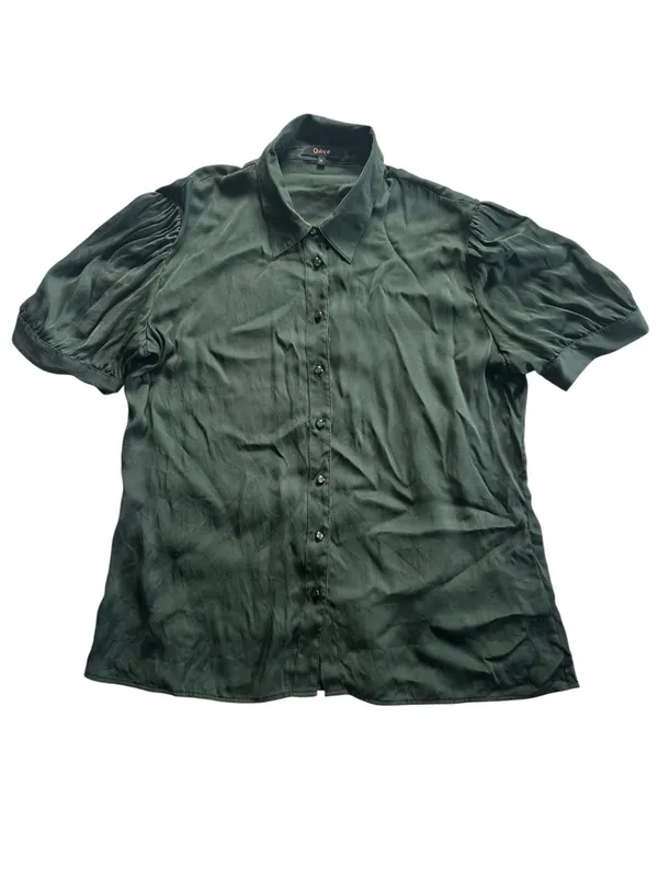 Quince Washable Stretch Silk Puff Sleeve Blouse Forest Green Sz M Contemporary - Image 7