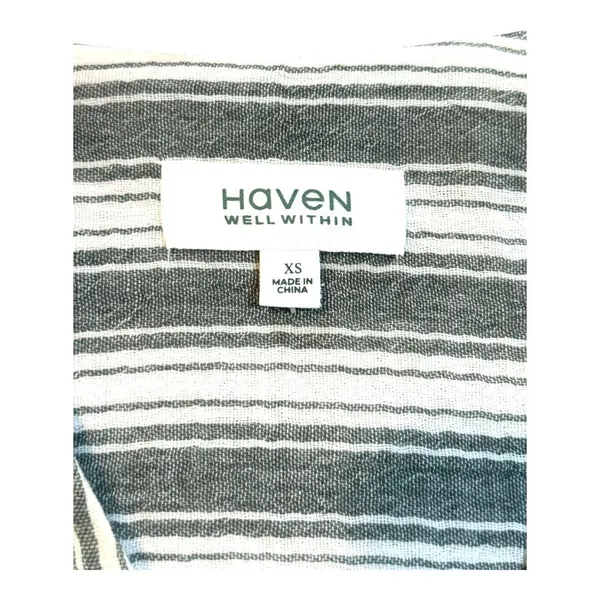 Haven Well Within Midi Dress Womens XS Green Striped V-Neck Cotton Gauze Casual - Image 6