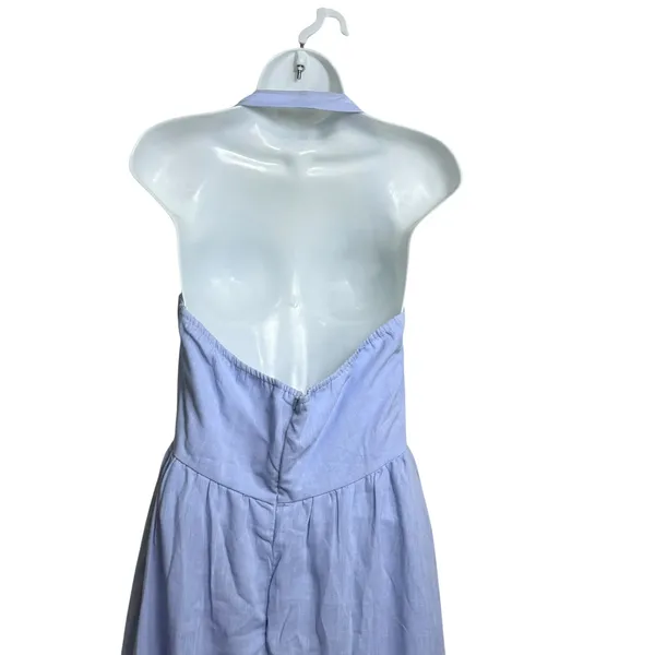 Light Blue Halter Maxi Dress Square Neck Basque Waist Periwinkle Size M - Image 4