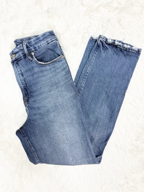Good American Good Curve Straight Jeans Size 10/30 Super High Rise Raw Hem - Image 8