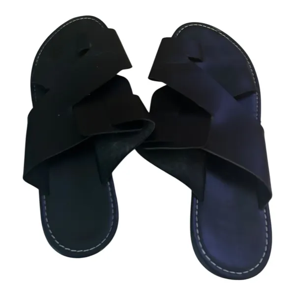 Black Faux Leather Cross-Strap Slide Sandals Size 41 EU 8 US - Image 2
