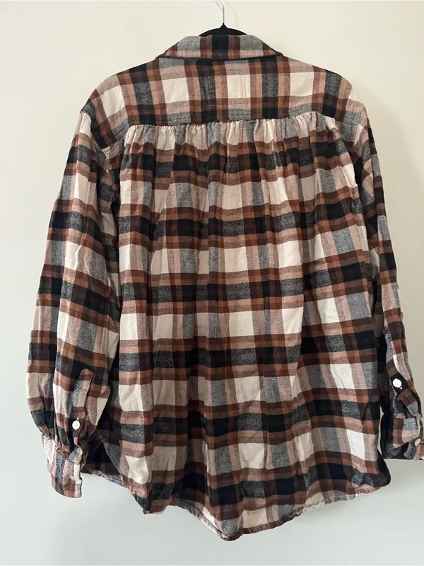 Aerie 100% Cotton Oversized Brown Button Up Flannel Shirt Large Rustic Fall - Image 6