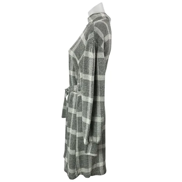 Free People Hampstead Gray Plaid Long Sleeve Mock Tie Mini Sweater Dress Size S - Image 2