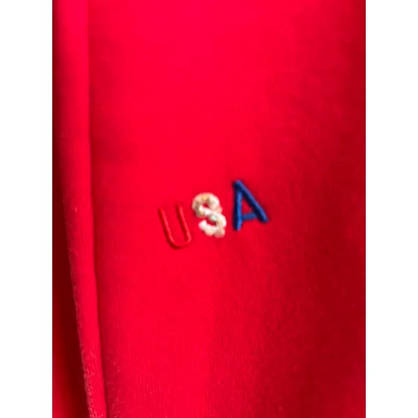 Womens Red Zip Up Hoodie‎ American Flag Embroidered Sweatshirt Jacket - Image 5