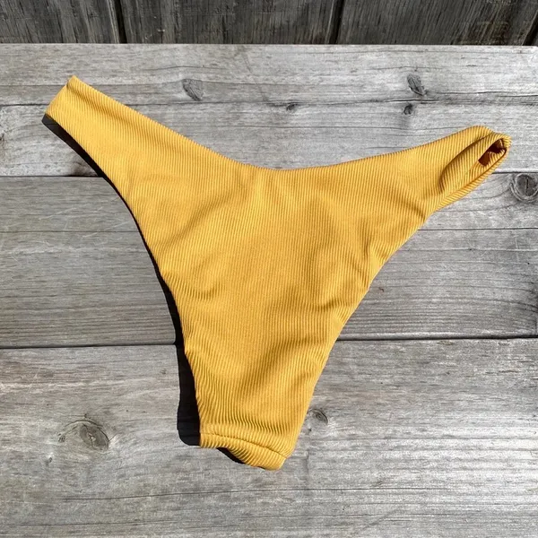 Zaful New Bikini Ribbed Swimsuit high cut bottom V cut textured top tie back - Image 2