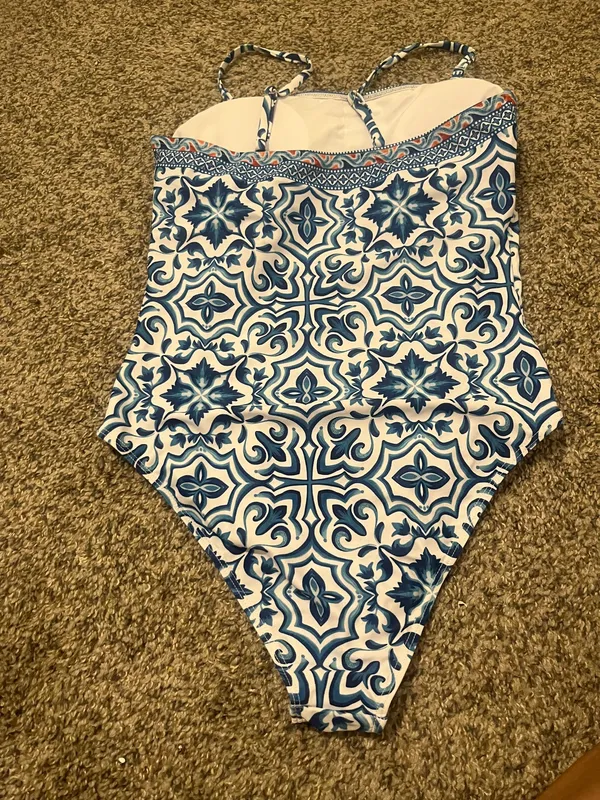 Women One Piece Swimsuit Adjustable Spaghetti Straps Print Bathing Suit with - Image 6