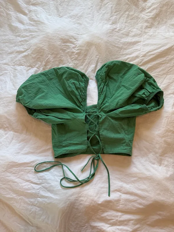 Green ZARA Puffy Sleeve Blouse - Image 2