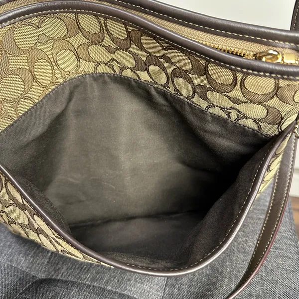 Coach Designer Signature Jacquard File Crossbody Bag Brown Tan - Image 7
