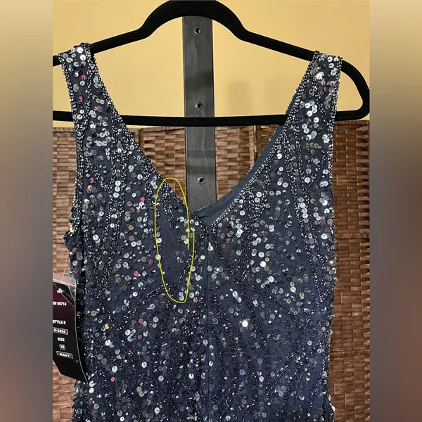New Pisarro Nights Navy Beaded Sequin Gown Size 10 Elegant Formal Dress - Image 9