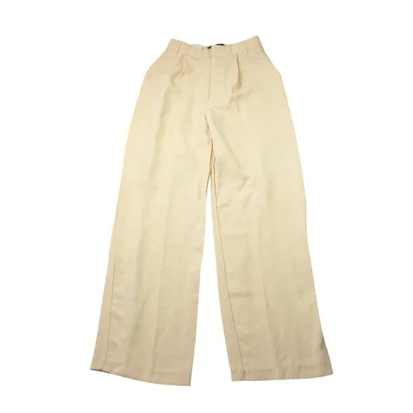 Zara Size 26 Cream High Waisted Wide Leg Pleated Trousers‎ Contemporary Chic - Image 2